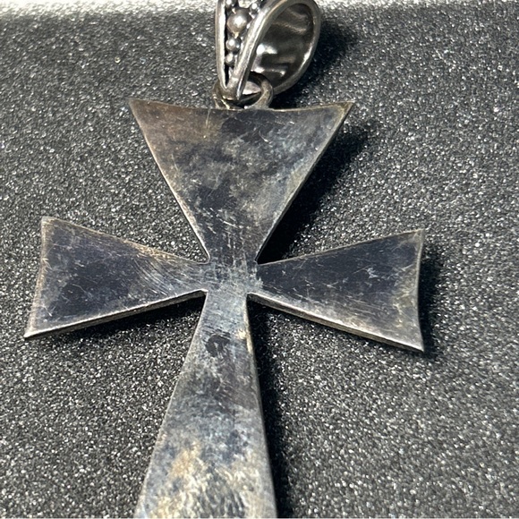 VTG Sterling Silver BA BALI SUARTI Cats Eye Pebbled Cross Necklace Pendant - Picture 5 of 7